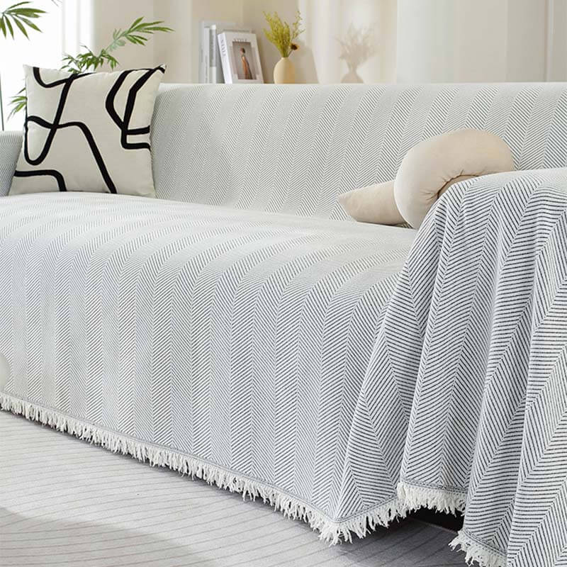Dalmeny | Herringbone Chenille Tassel Couch Throw Cover - image 14