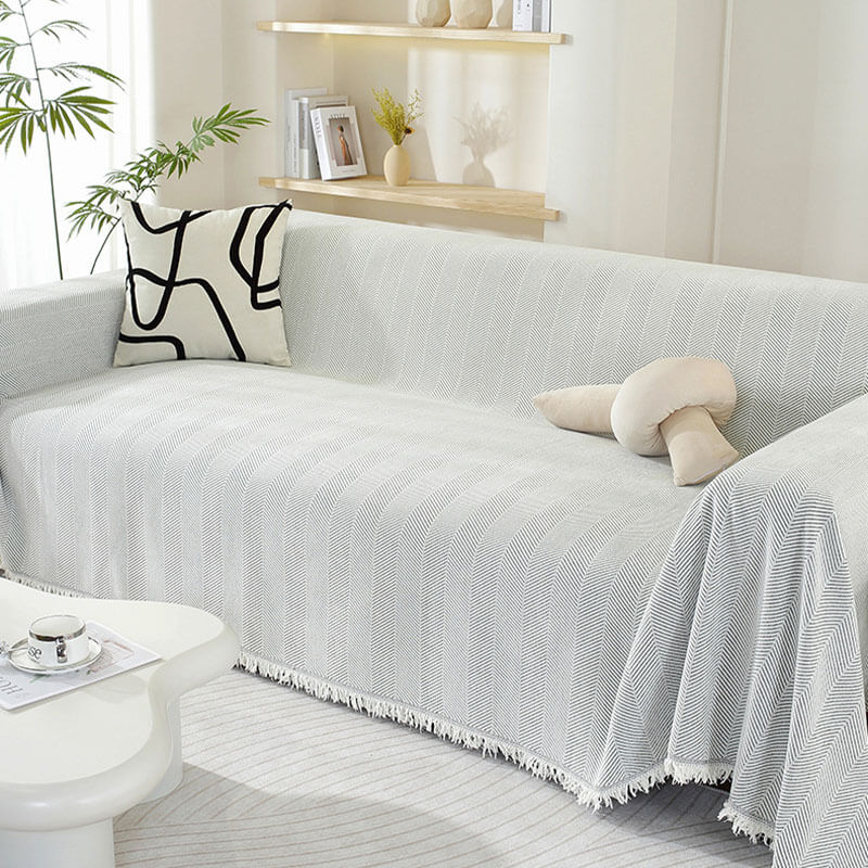 Dalmeny | Herringbone Chenille Tassel Couch Throw Cover - image 9