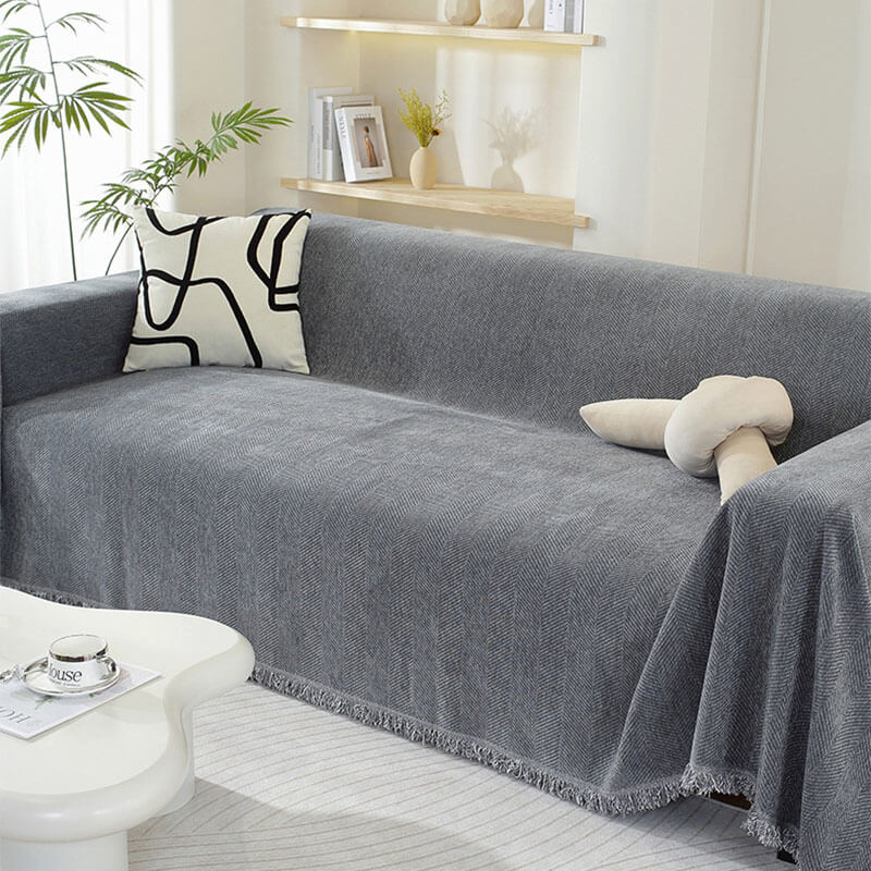 Dalmeny | Herringbone Chenille Tassel Couch Throw Cover - image 7