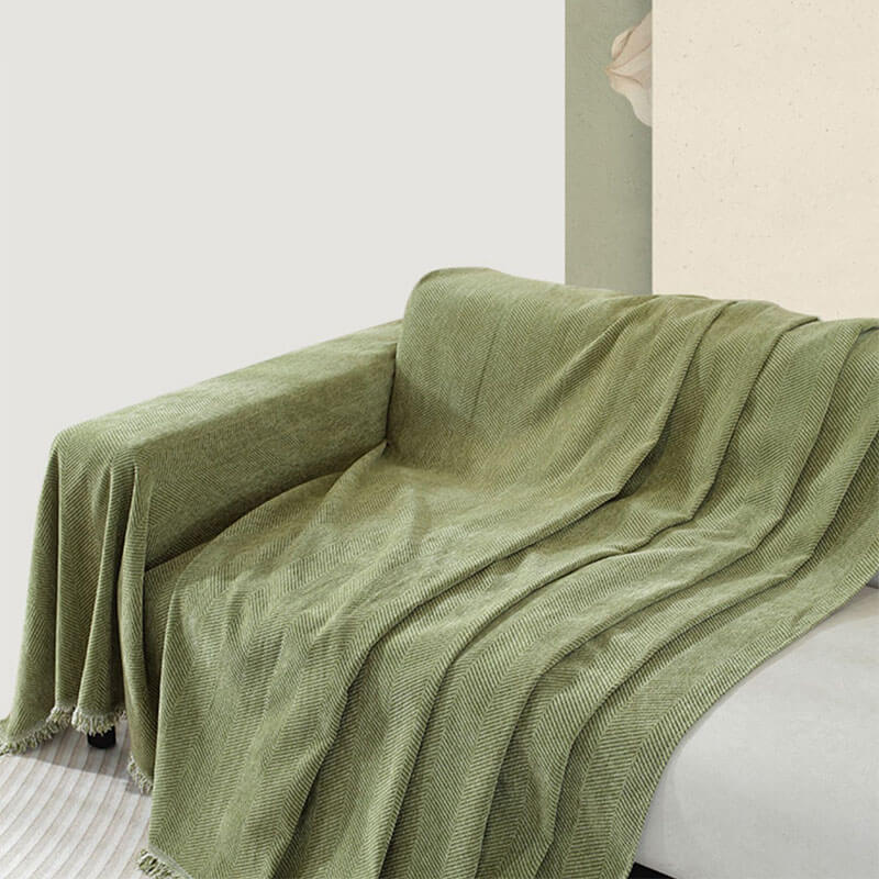Dalmeny | Herringbone Chenille Tassel Couch Throw Cover - image 10