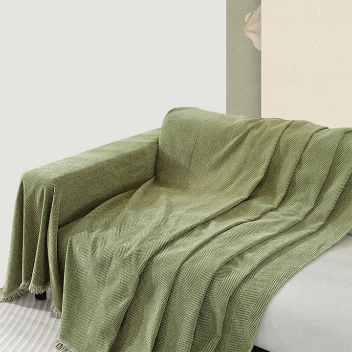 Dalmeny | Herringbone Chenille Tassel Couch Throw Cover - image 10