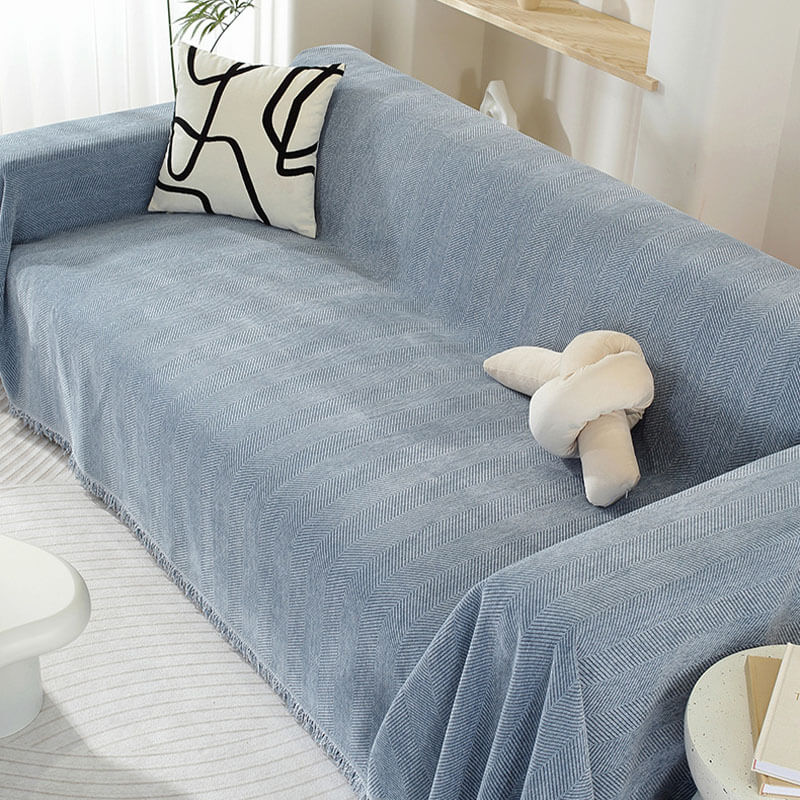 Dalmeny | Herringbone Chenille Tassel Couch Throw Cover - image 13