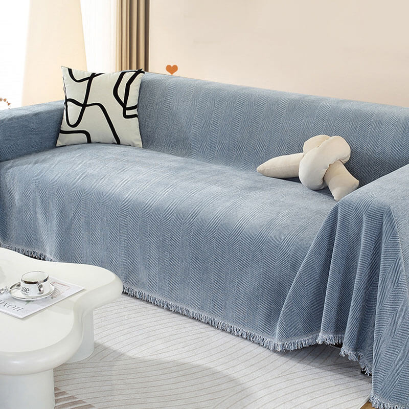 Dalmeny | Herringbone Chenille Tassel Couch Throw Cover - image 2