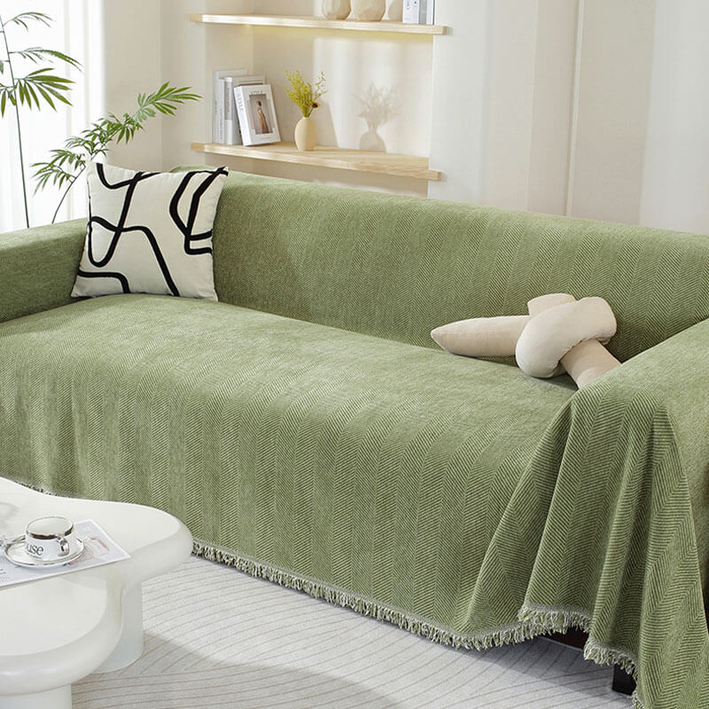 Dalmeny | Herringbone Chenille Tassel Couch Throw Cover - image 5