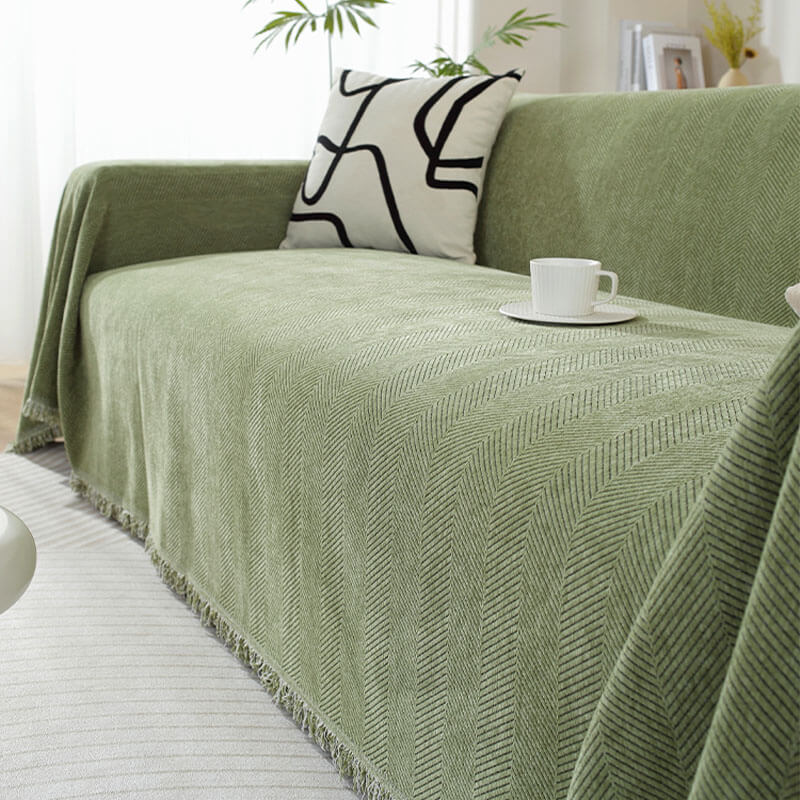 Dalmeny | Herringbone Chenille Tassel Couch Throw Cover - image 12