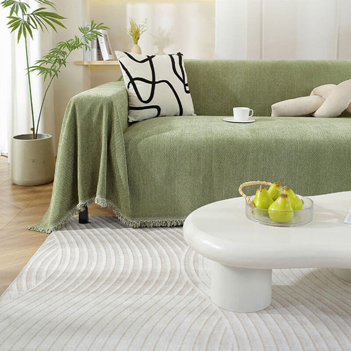 Dalmeny | Herringbone Chenille Tassel Couch Throw Cover - image 11
