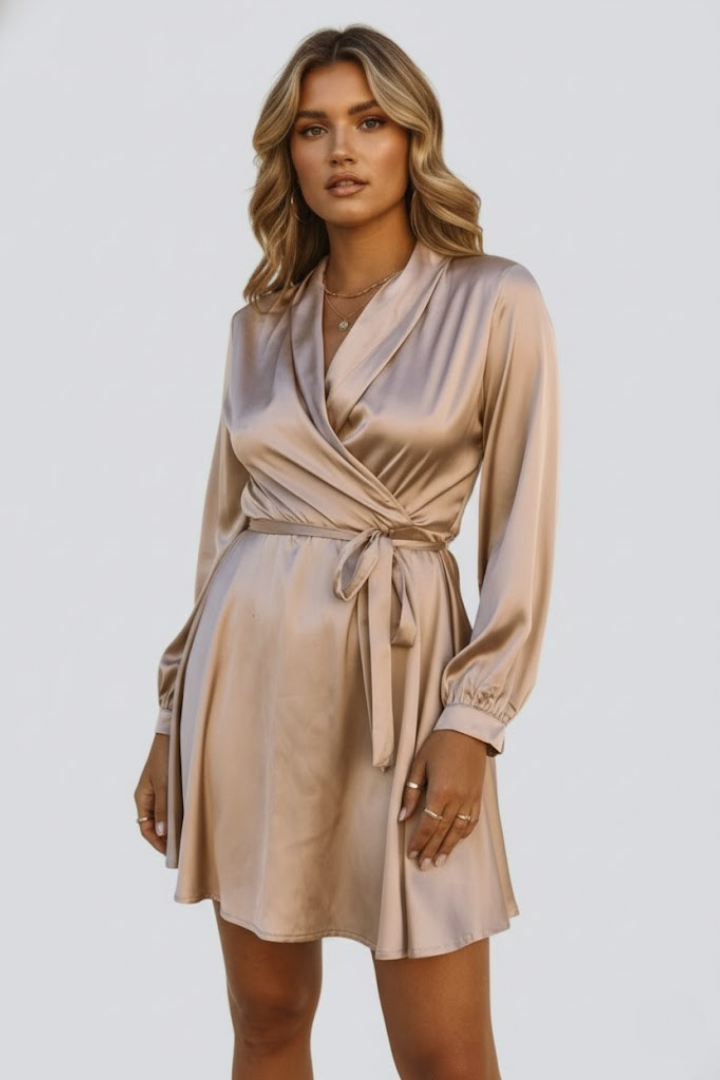 Melisande | Women's Mini Dress with V-Neck and Wrap Waist