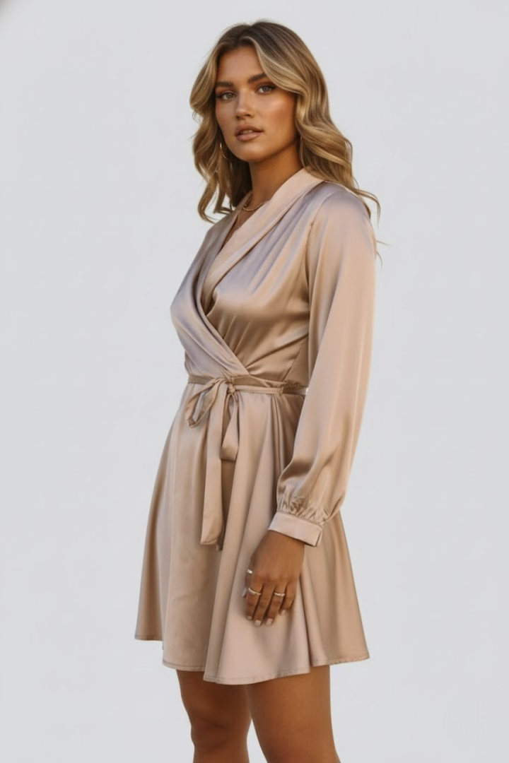 Melisande | Women's Mini Dress with V-Neck and Wrap Waist