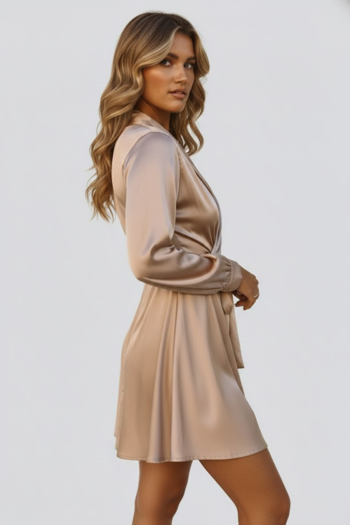 Melisande | Women's Mini Dress with V-Neck and Wrap Waist