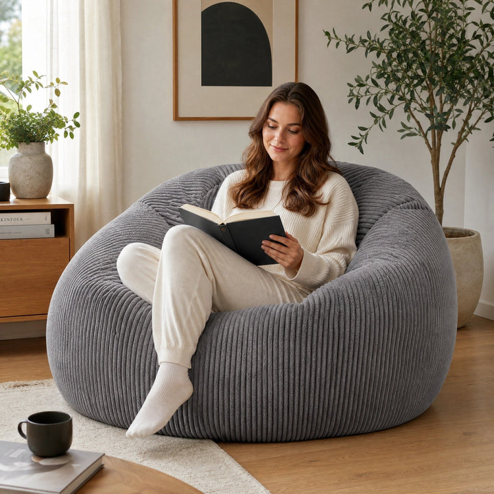 Dirkje | Corduroy Bean Bag Chair, Soft Lounge Seat for Living Room & Bedroom - image 1