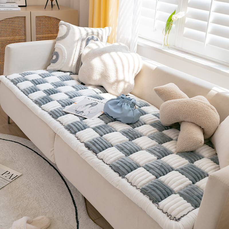 Kurnell | Cream Plaid Chenille Pet Mat and Couch Cover - image 11