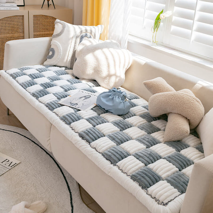 Kurnell | Cream Plaid Chenille Pet Mat and Couch Cover - image 11