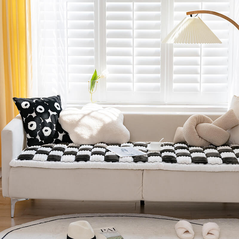 Kurnell | Cream Plaid Chenille Pet Mat and Couch Cover - image 9