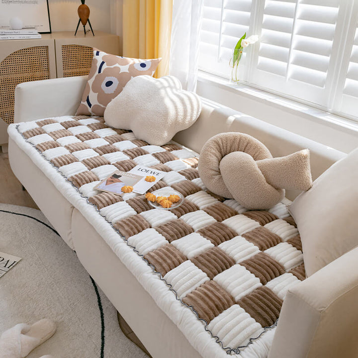Kurnell | Cream Plaid Chenille Pet Mat and Couch Cover - image 14