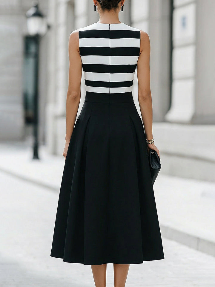 Rosemary | Women's Chic Striped Sleeveless A‑Line Midi Dress With Pockets
