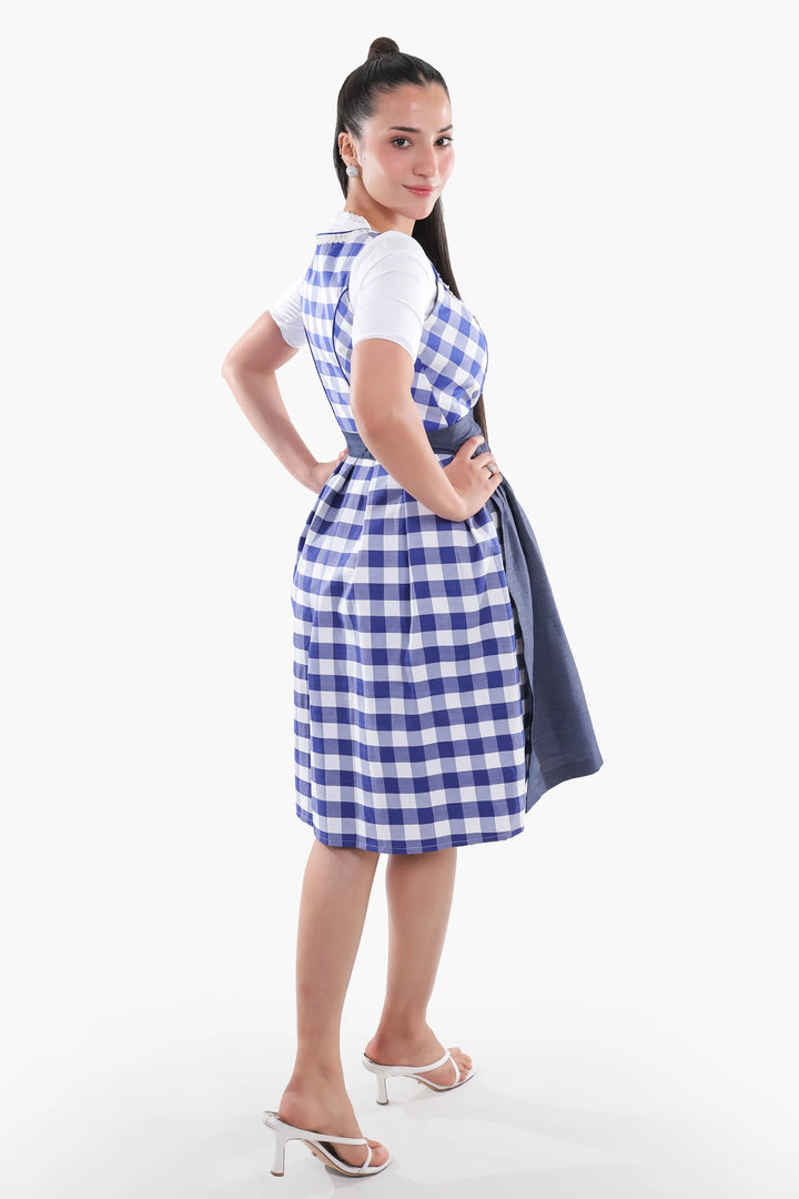 Gertraud | Women's Blue Gingham Oktoberfest Dirndl Midi Dress with Denim Apron - image 6