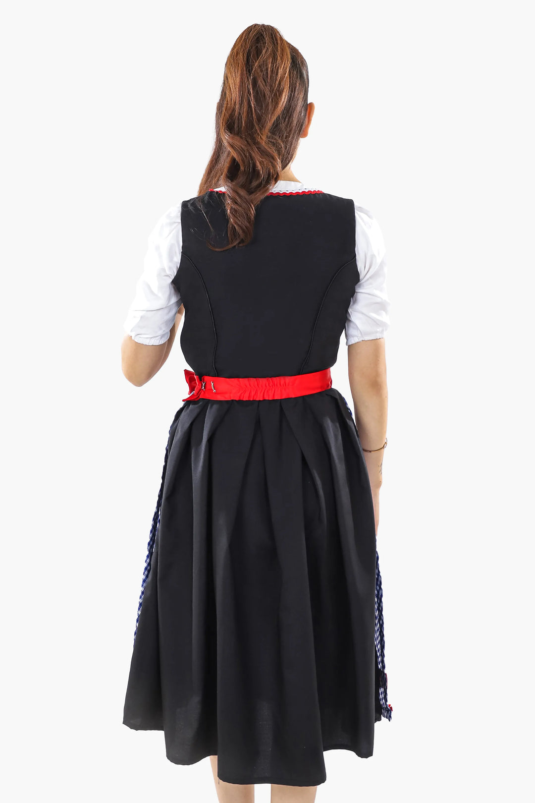 Liesl | Women's Oktoberfest Dirndl Midi Dress with Blue Check Skirt and Contrast Apron - image 7