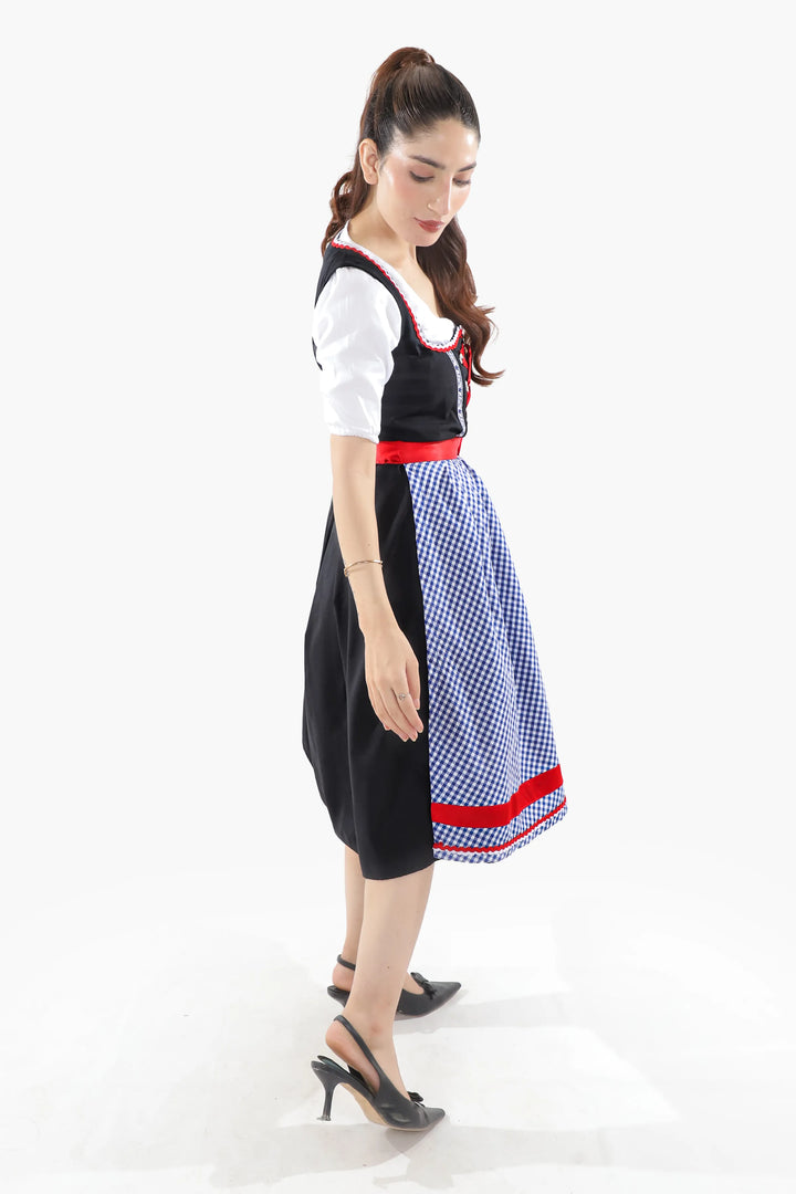Liesl | Women's Oktoberfest Dirndl Midi Dress with Blue Check Skirt and Contrast Apron - image 5