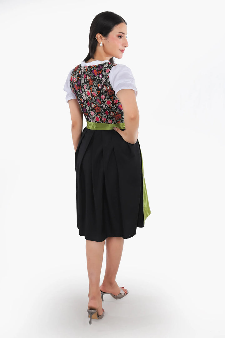 Johanna | Women's Oktoberfest Dirndl Midi Dress with Floral Bodice and Olive Satin Apron - image 6