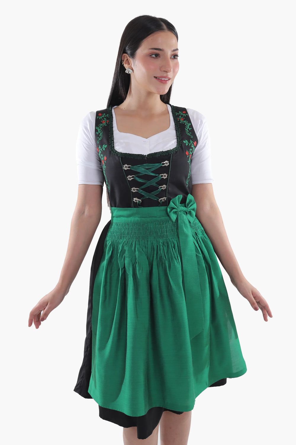 Kunigunde | Women's Oktoberfest Dirndl Midi Dress with Emerald Skirt and Embroidered Bodice - image 2