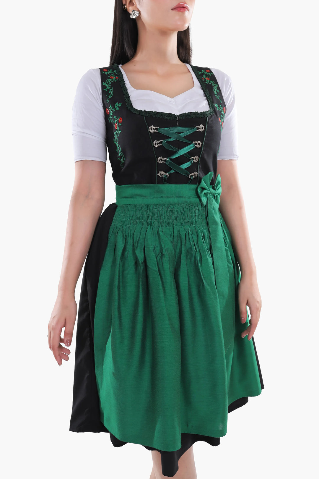 Kunigunde | Women's Oktoberfest Dirndl Midi Dress with Emerald Skirt and Embroidered Bodice - image 3