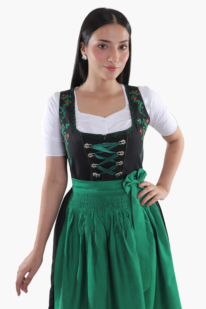 Kunigunde | Women's Oktoberfest Dirndl Midi Dress with Emerald Skirt and Embroidered Bodice - image 5