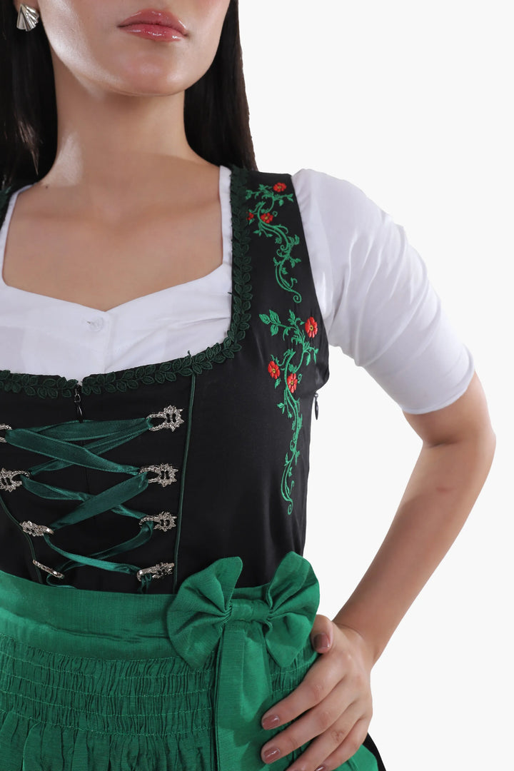 Kunigunde | Women's Oktoberfest Dirndl Midi Dress with Emerald Skirt and Embroidered Bodice - image 4