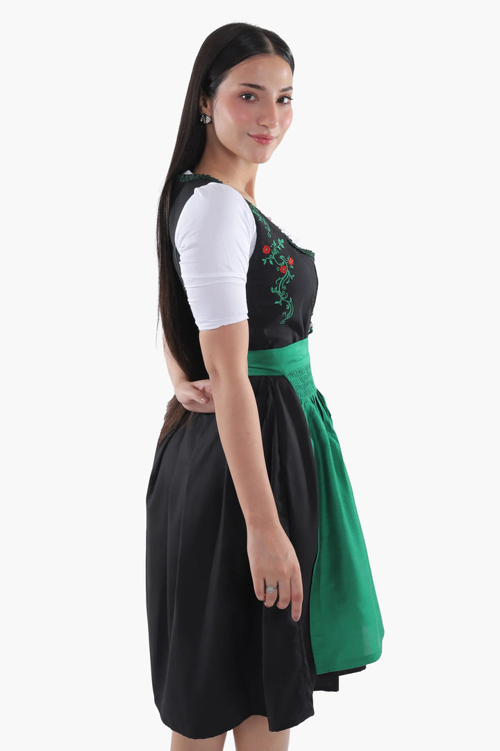 Kunigunde | Women's Oktoberfest Dirndl Midi Dress with Emerald Skirt and Embroidered Bodice - image 6
