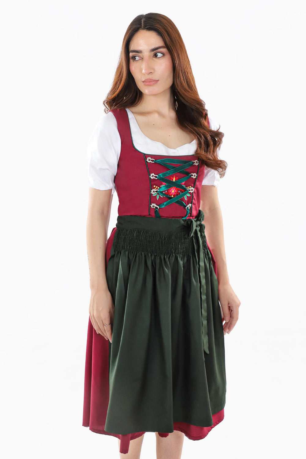 Zita | Women's Oktoberfest Dirndl Midi Dress with Berry Bodice and Floral Trim - image 2