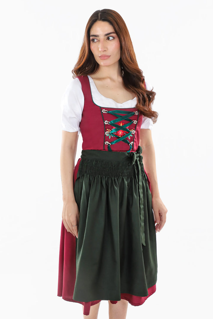 Zita | Women's Oktoberfest Dirndl Midi Dress with Berry Bodice and Floral Trim - image 2