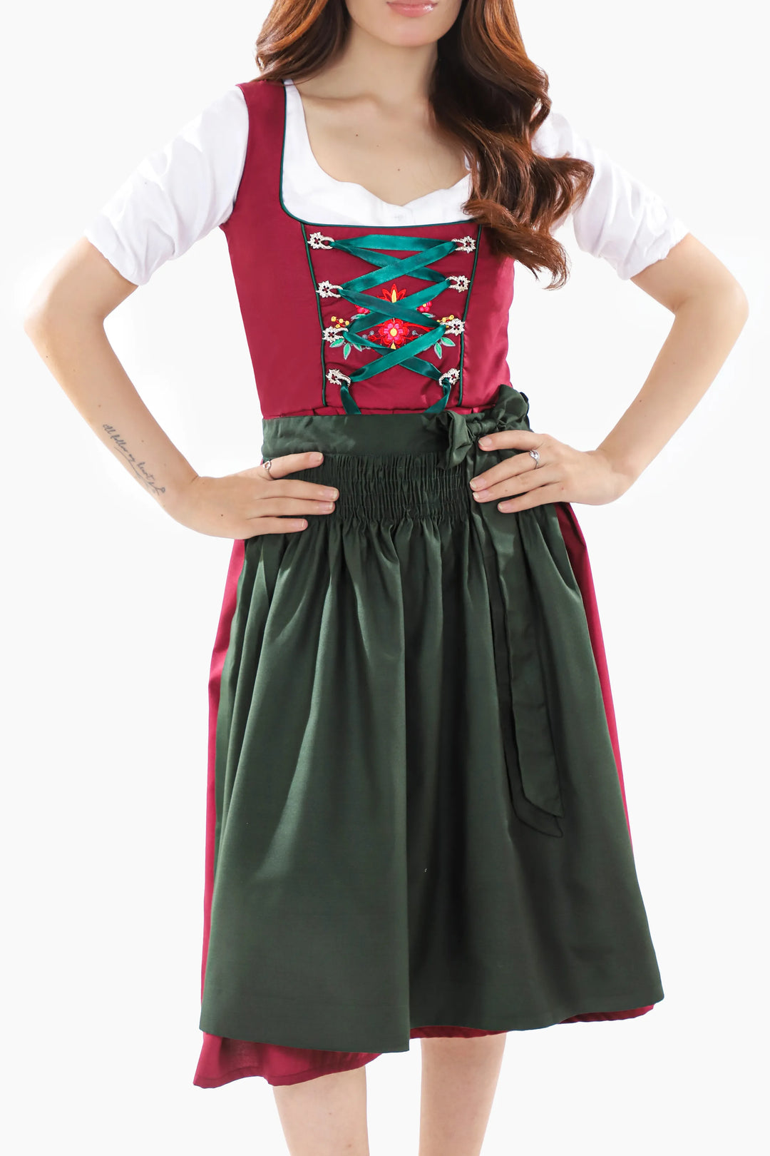 Zita | Women's Oktoberfest Dirndl Midi Dress with Berry Bodice and Floral Trim - image 3