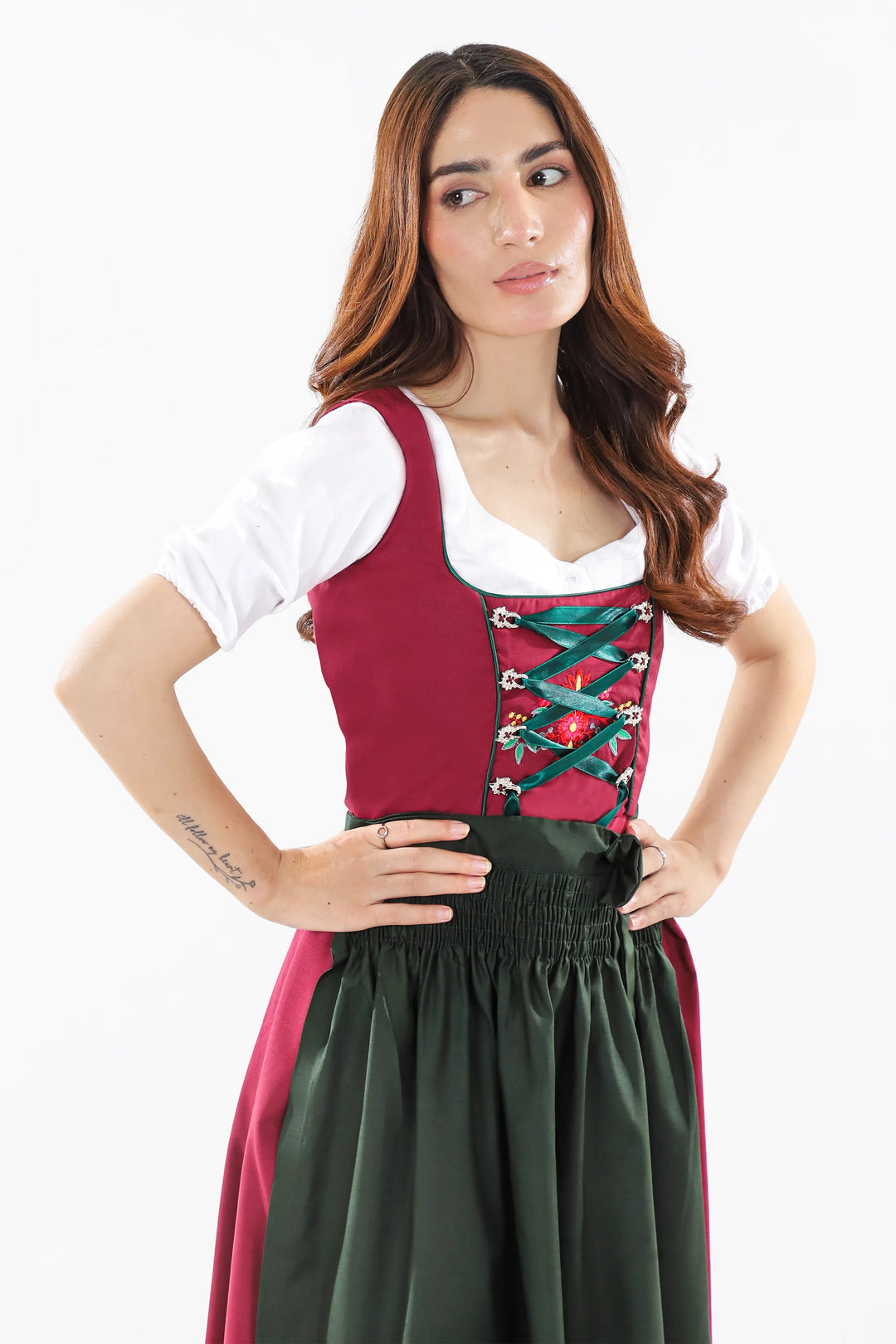 Zita | Women's Oktoberfest Dirndl Midi Dress with Berry Bodice and Floral Trim - image 4