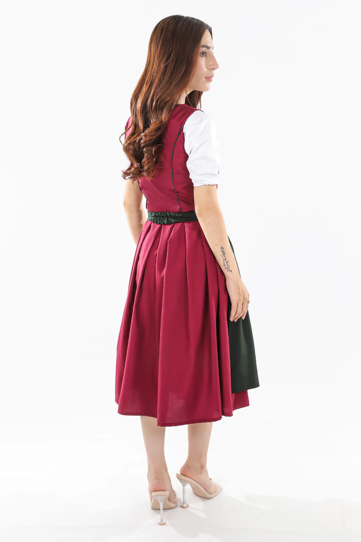 Zita | Women's Oktoberfest Dirndl Midi Dress with Berry Bodice and Floral Trim - image 6