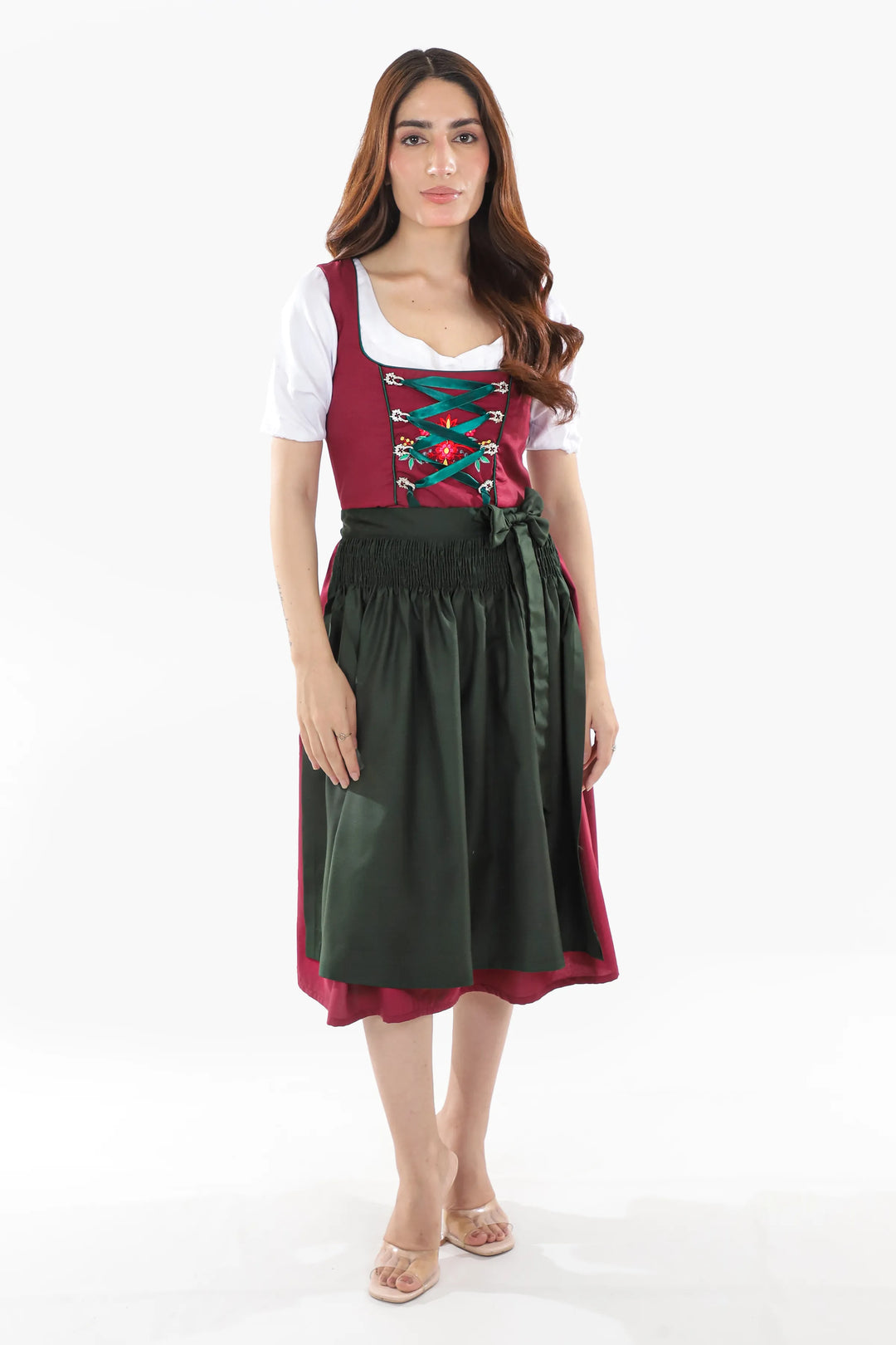 Zita | Women's Oktoberfest Dirndl Midi Dress with Berry Bodice and Floral Trim - image 1