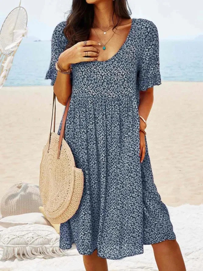 Elettra floral a-line midi dress, round neck, flutter sleeves