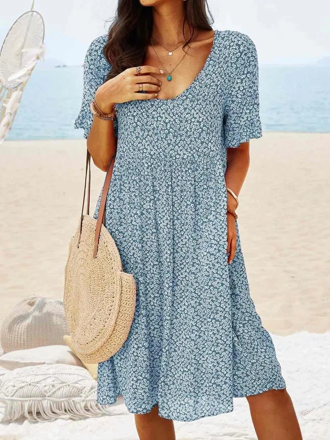 Elettra floral a-line midi dress, round neck, flutter sleeves