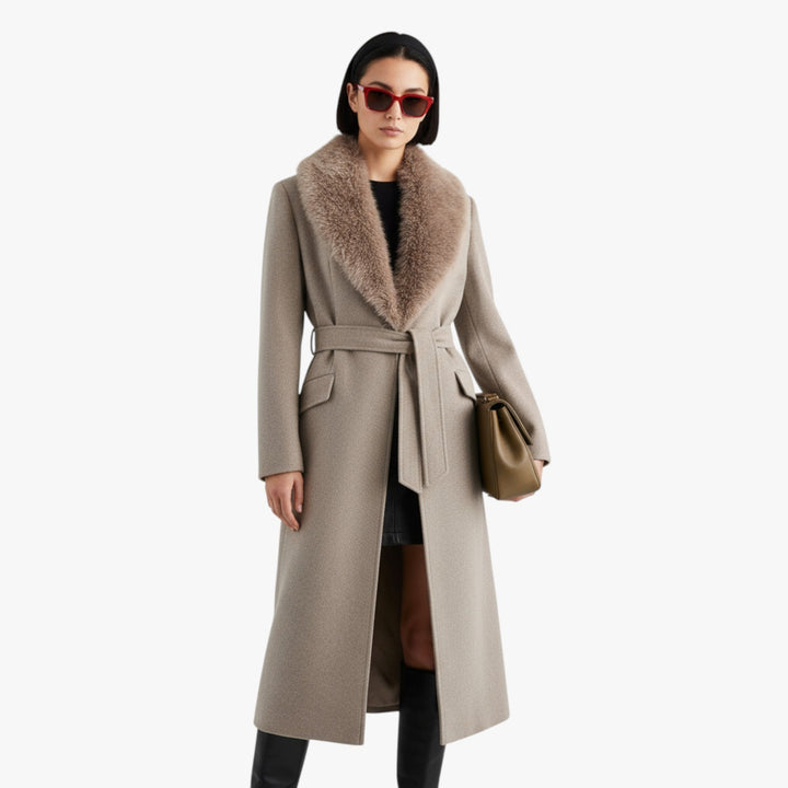 Evangeline | Women's Faux Collar Belted Winter Coat