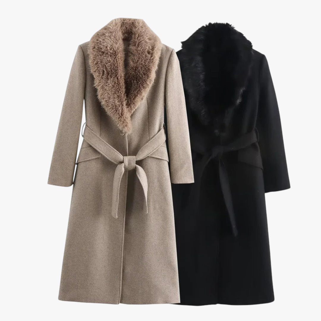 Evangeline | Women's Faux Collar Belted Winter Coat