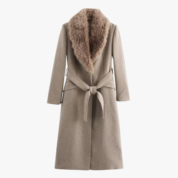 Evangeline | Women's Faux Collar Belted Winter Coat
