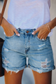Laurel | Women's Denim Shorts with Distressed Surface and Fringe Hem