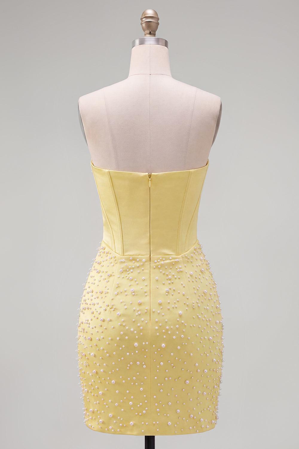 Marlene | Women's Dressystars Yellow Strapless Beaded Tight Short Corset Homecoming Dress