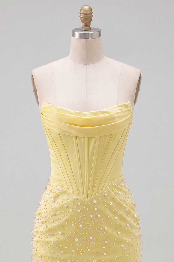Marlene | Women's Dressystars Yellow Strapless Beaded Tight Short Corset Homecoming Dress