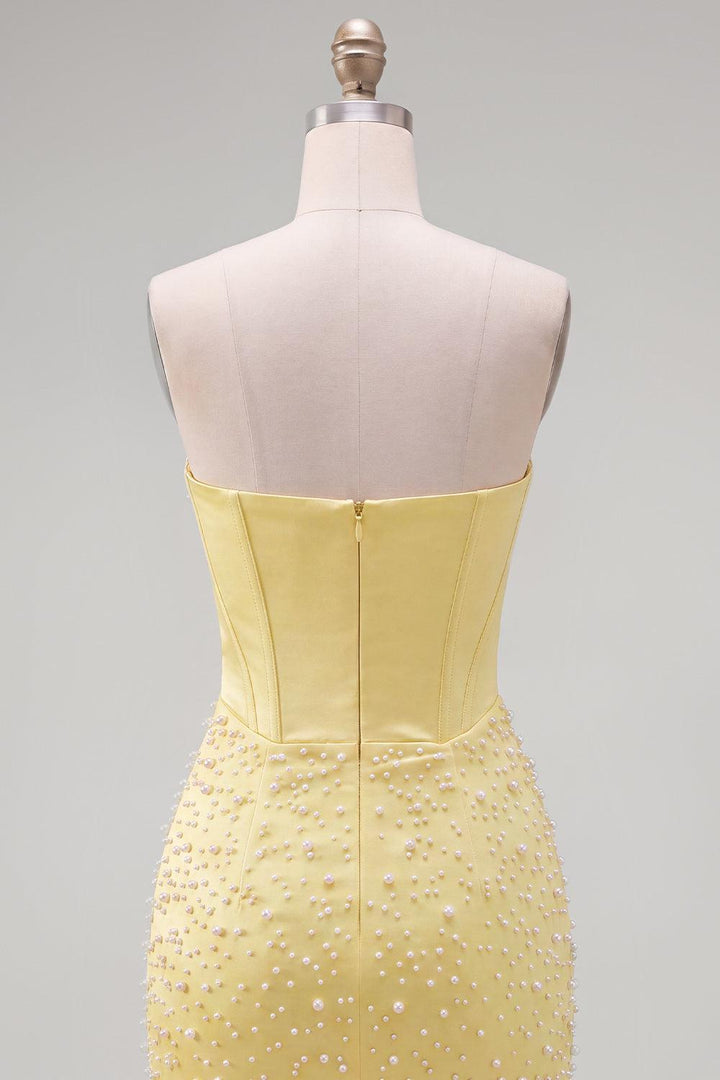 Marlene | Women's Dressystars Yellow Strapless Beaded Tight Short Corset Homecoming Dress