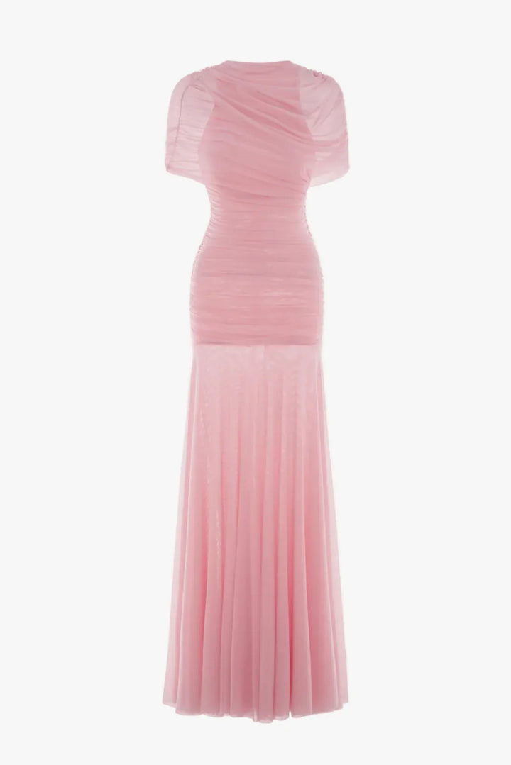 Lysandra | Women's Ruched Bodice Pleated Tulle Maxi Dress