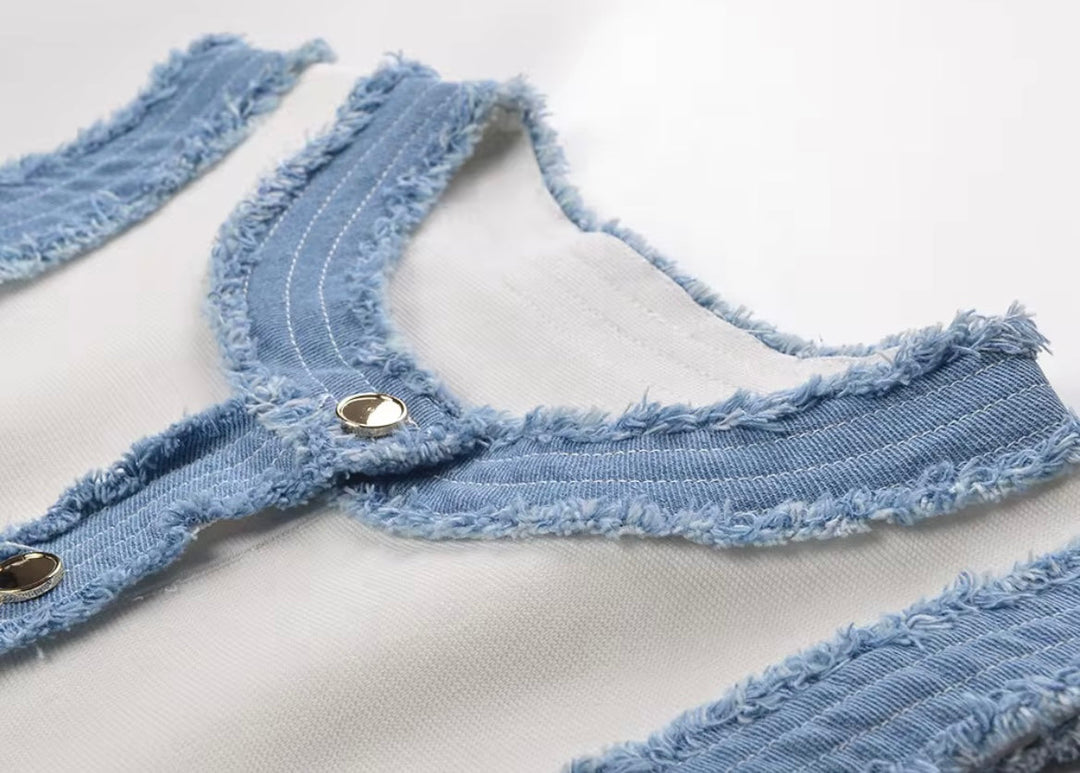 Aileen | Women's Sleeveless Dress with Denim Trim