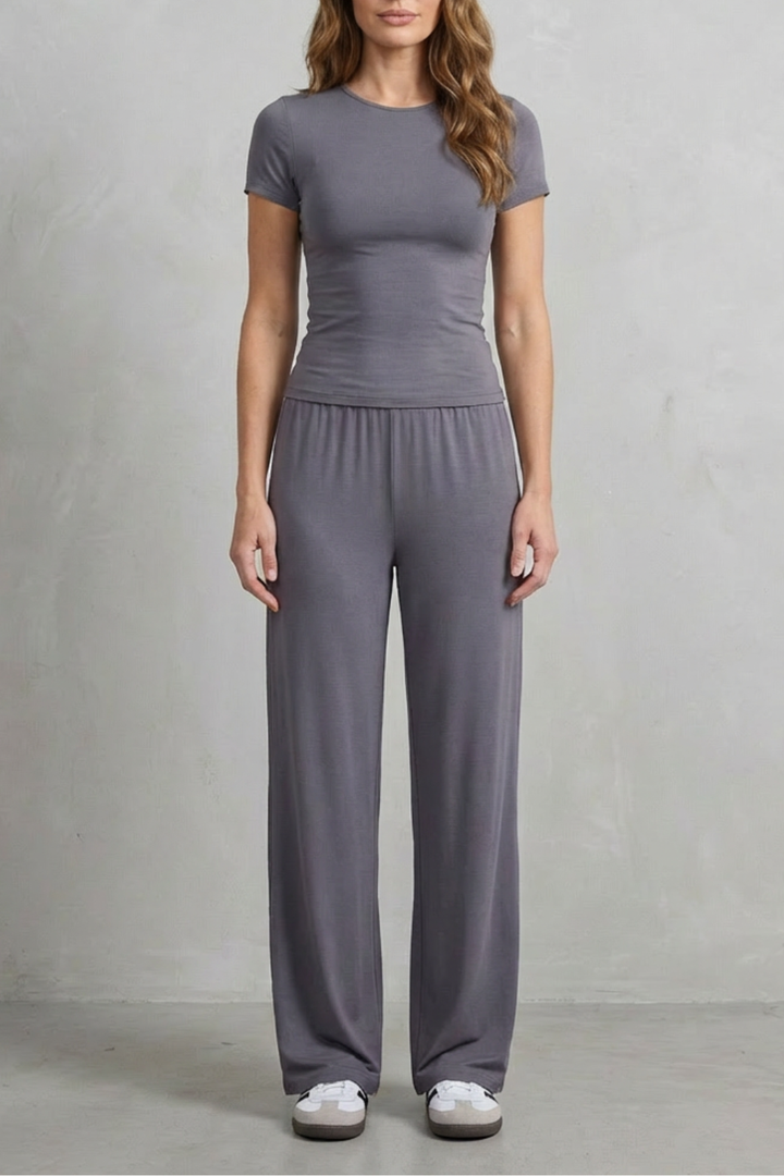 Roseanne | Women's Élan Sleek Simplicity Pure Color Wide-Leg Pants Suit