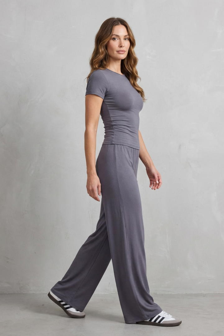 Roseanne | Women's Élan Sleek Simplicity Pure Color Wide-Leg Pants Suit