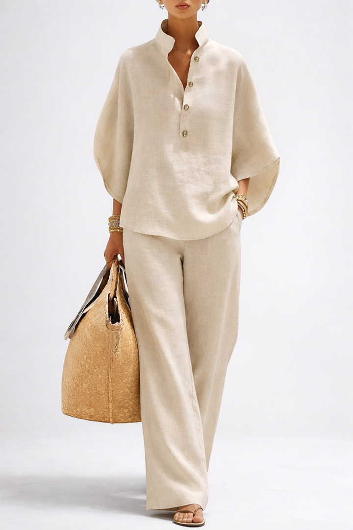Vienna | Women's Elegant Wide Leg and Collar 2 Piece Set