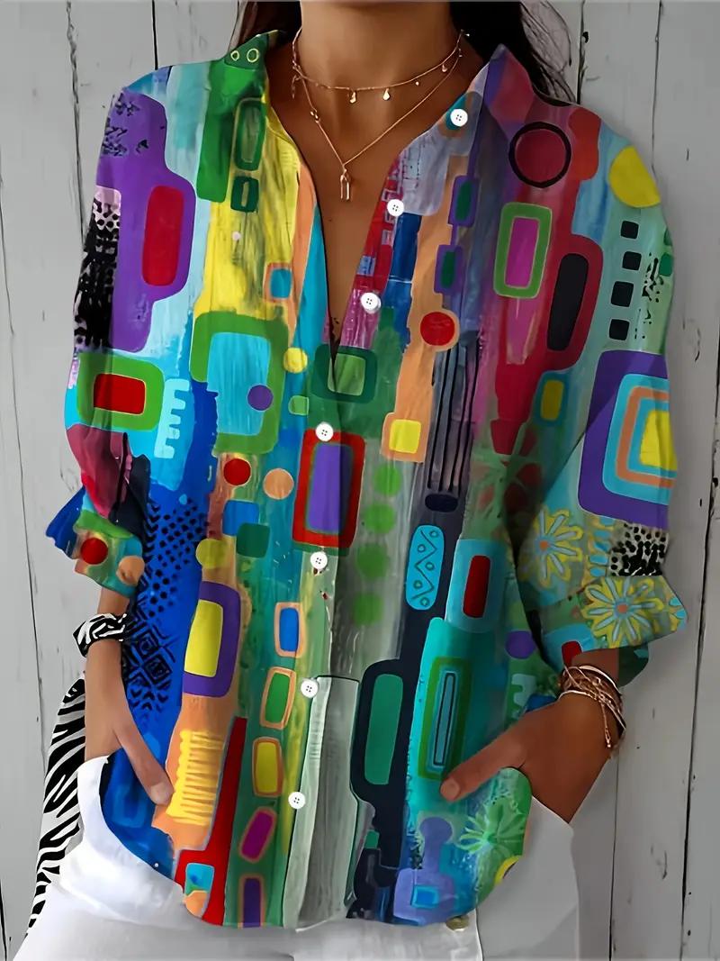 Damiana | Women's Collared Abstract Button Blouse with Long Sleeves - image 1