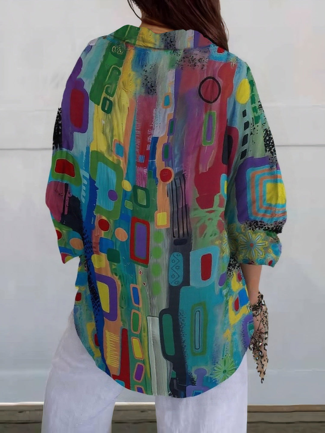 Damiana | Women's Collared Abstract Button Blouse with Long Sleeves - image 4